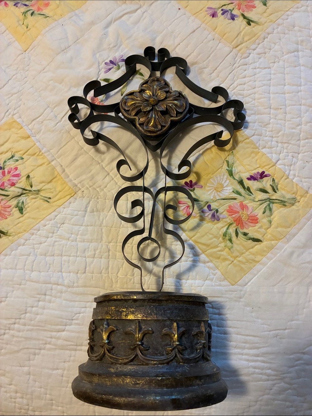 Ornate Metal/Resin Standing Cross with Gold Accents -Large